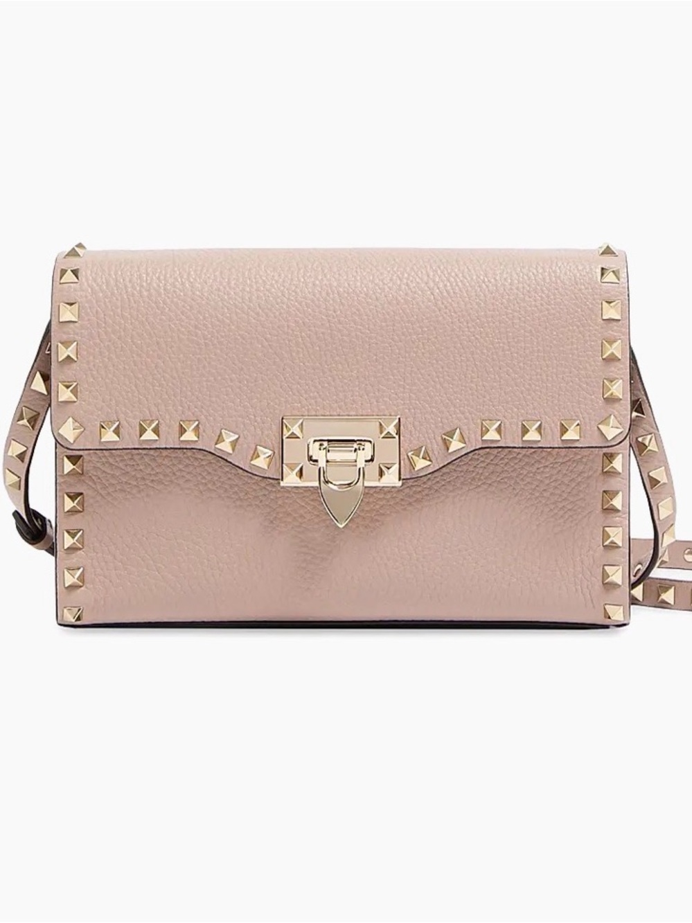 Valentino Garavani Rockstud Pebbled Leather Crossbody in Blush